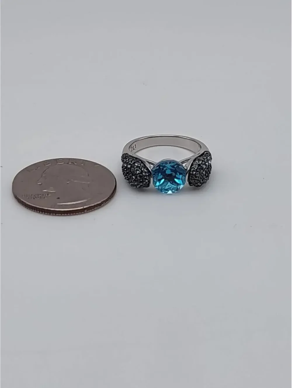 PAJ Sterling Silver Blue Stone Ring CZ Pave Size 7 925 China